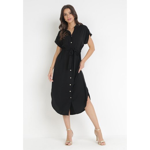 Czarna Koszulowa Sukienka z Wiązaniem w Pasie Maudelles ze sklepu Born2be Odzież w kategorii Sukienki - zdjęcie 160972795