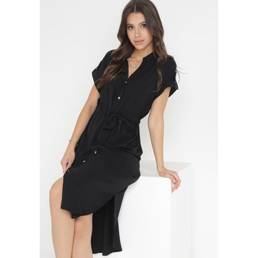 Czarna Koszulowa Sukienka z Wiązaniem w Pasie Maudelles M promocyjna cena Born2be Odzież