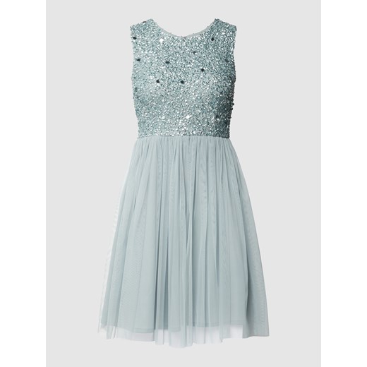 Sukienka miętowa Lace & Beads bez rękawów z koronką na sylwestra z okrągłym dekoltem