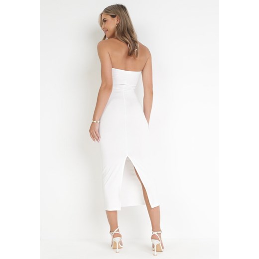 Biała Wiązana Midi Sukienka z Wycięciami i Aplikacjami z Materiału Cherice S/M promocja Born2be Odzież