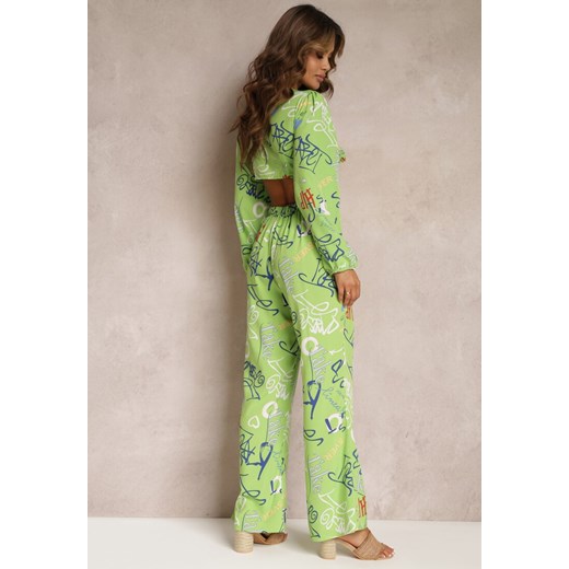 Zielony Komplet 2-Częściowy z Wiązanym Topem i Szerokimi Spodniami Heathei Renee M promocja Renee odzież