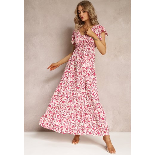 Różowa Rozkloszowana Sukienka z Wiskozy w Kwiaty Ghedjed ze sklepu Renee odzież w kategorii Sukienki - zdjęcie 161042558