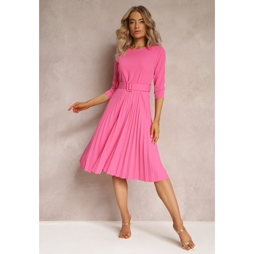 Różowa Sukienka Plisowana z Paskiem Valfe ze sklepu Renee odzież w kategorii Sukienki - zdjęcie 161055958