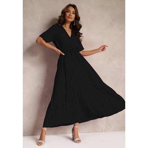 Czarna Rozkloszowana Sukienka Plisowana z Wiązanym Paskiem Eilemona ze sklepu Renee odzież w kategorii Sukienki - zdjęcie 161059547