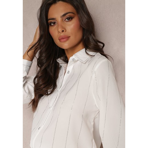 Biała Koszula na Guziki w Cyrkonie Euric Renee XL promocyjna cena Renee odzież