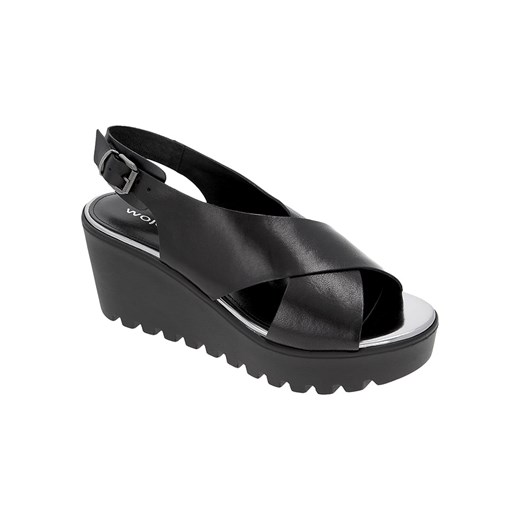 Wojas Skórzane sandały w kolorze czarnym na koturnie Wojas 36 Limango Polska promocyjna cena