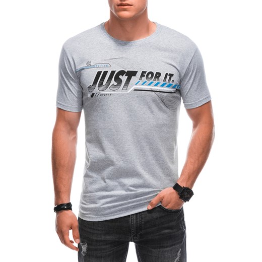 T-shirt męski z nadrukiem 1885S - szary ze sklepu Edoti w kategorii T-shirty męskie - zdjęcie 161091567