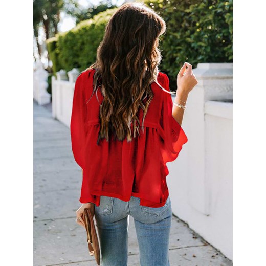 La Angels bluzka damska z długimi rękawami czerwona casual 