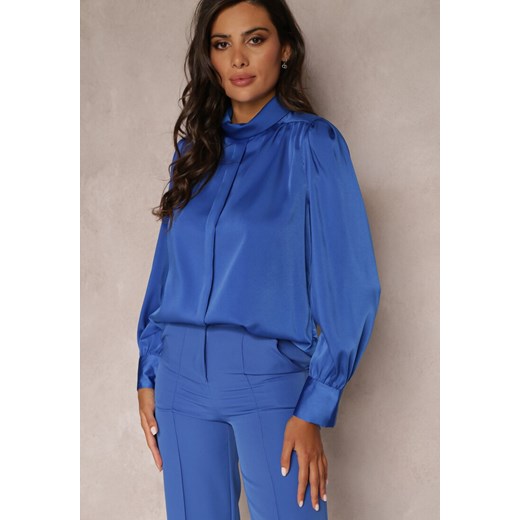 Niebieska Bluzka z Długim Rękawem i Stójką Elettine ze sklepu Renee odzież w kategorii Bluzki damskie - zdjęcie 161094936