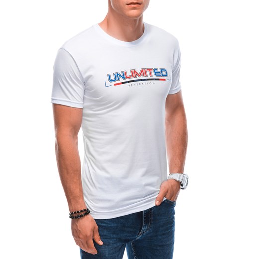 T-shirt męski z nadrukiem 1886S - biały ze sklepu Edoti w kategorii T-shirty męskie - zdjęcie 161095518