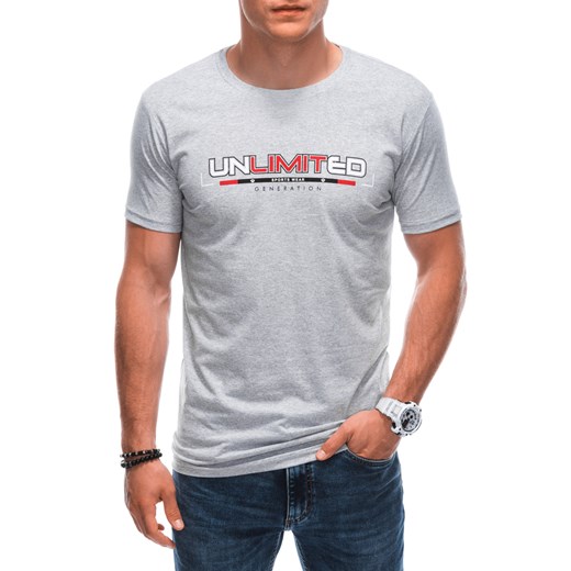 T-shirt męski z nadrukiem S1886 - szary Edoti L Edoti