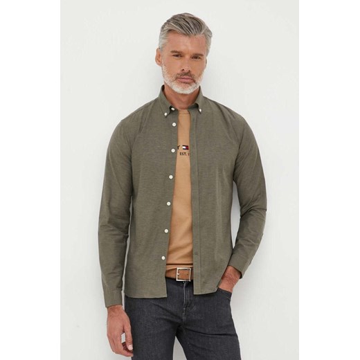 Lindbergh koszula męska kolor zielony slim z kołnierzykiem button-down ze sklepu ANSWEAR.com w kategorii Koszule męskie - zdjęcie 161101405