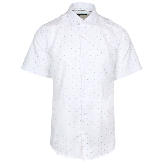 Koszula Wizytowa Biała w Brązowy Drobny Wzór, z Krótkim Rękawem, Taliowana -QUICKSIDE KSKWQUICK172592bialobraz ze sklepu JegoSzafa.pl w kategorii Koszule męskie - zdjęcie 161105278