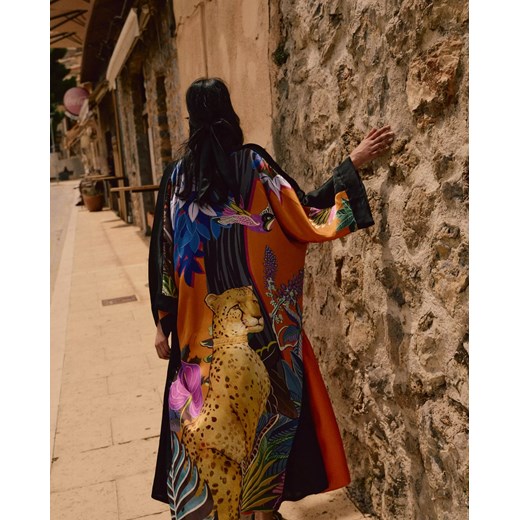LOVLI SILK Długi jedwabny szlafrok z printem #NO.93 rozmiar S/M Lovli Silk S/M wyprzedaż Moliera2.com