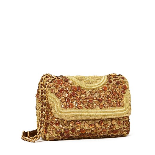 TORY BURCH Zielona torba zdobiona kryształami Fleming Small Tory Burch ONE SIZE Moliera2.com promocyjna cena