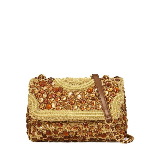 TORY BURCH Zielona torba zdobiona kryształami Fleming Small Tory Burch ONE SIZE okazyjna cena Moliera2.com
