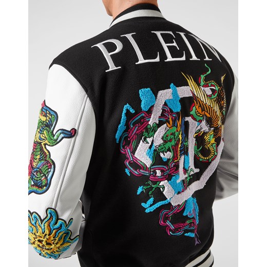 PHILIPP PLEIN Czarna bomberka z haftowanymi naszywkami rozmiar M M Moliera2.com wyprzedaż
