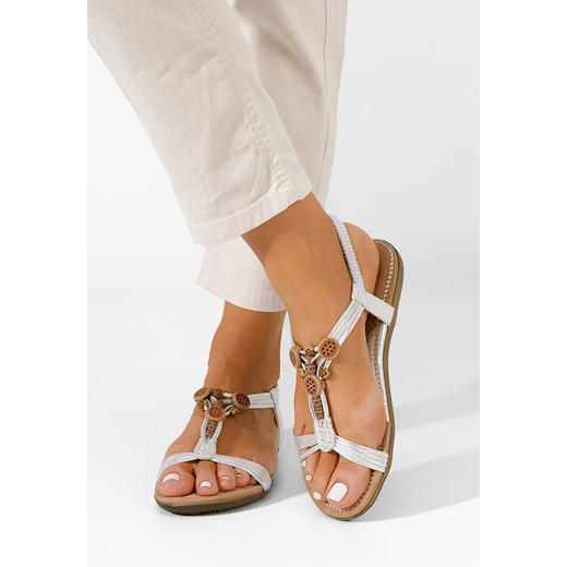 Srebrne sandały płaski Rheada ze sklepu Zapatos w kategorii Sandały damskie - zdjęcie 161187288