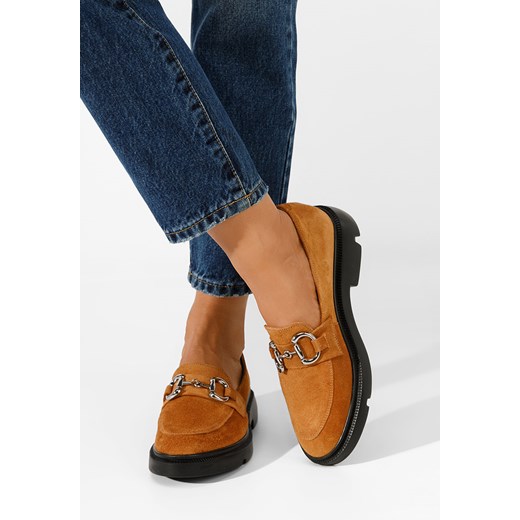 Camelowe mokasyny damskie skórzane Duquesa ze sklepu Zapatos w kategorii Mokasyny damskie - zdjęcie 161187396
