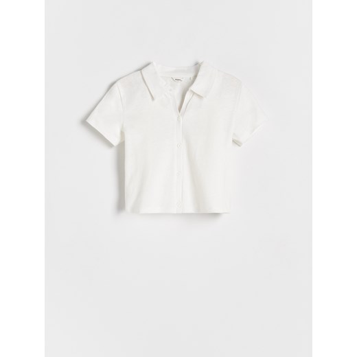 Reserved - Dwuwarstwowa koszulka z lnem - złamana biel ze sklepu Reserved w kategorii Bluzki dziewczęce - zdjęcie 161187727