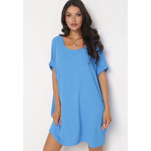Niebieska Mini Sukienka z Krótkim Rękawem o Fasonie Nietoperza Kharson ze sklepu Born2be Odzież w kategorii Sukienki - zdjęcie 161190199
