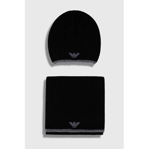 Emporio Armani czapka i szalik z domieszką wełny kolor czarny Emporio Armani ONE ANSWEAR.com