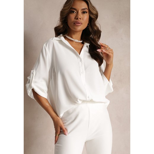 Biała Koszula z Kołnierzem i Długimi Rękawami na Guzik Henvia ze sklepu Renee odzież w kategorii Koszule damskie - zdjęcie 161191328