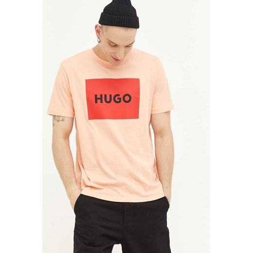 HUGO t-shirt bawełniany kolor różowy z nadrukiem 50467952 ze sklepu ANSWEAR.com w kategorii T-shirty męskie - zdjęcie 161193336