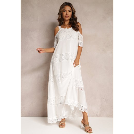 Biała Maxi Sukienka Na Ramiączkach z Wycięciami o Trapezowym Fasonie Mahkai ze sklepu Renee odzież w kategorii Sukienki - zdjęcie 161200559