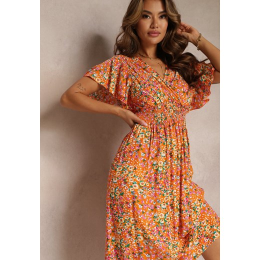 Pomarańczowa Wiskozowa Sukienka Maxi w Kwiaty Sadeline Renee M Renee odzież wyprzedaż