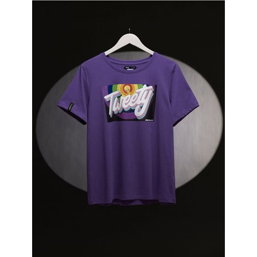 Sinsay - Koszulka z nadrukiem Looney Tunes - fioletowy Sinsay XL okazja Sinsay
