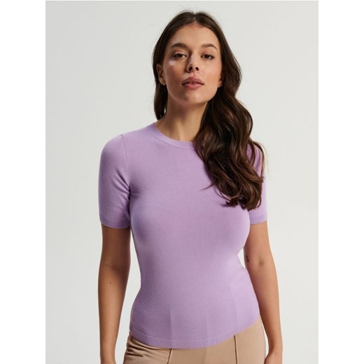 Sweter damski Sinsay fioletowy casual z okrągłym dekoltem