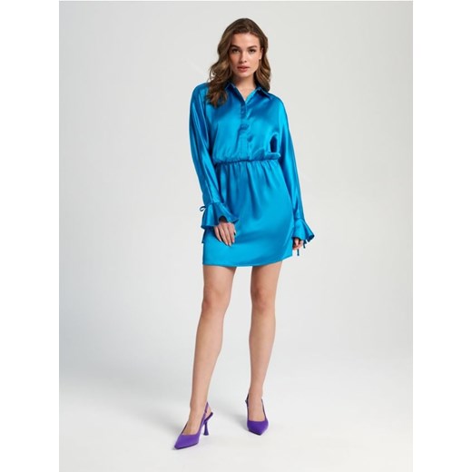 Sinsay - Sukienka mini z bufiastymi rękawami - niebieski ze sklepu Sinsay w kategorii Sukienki - zdjęcie 161213409