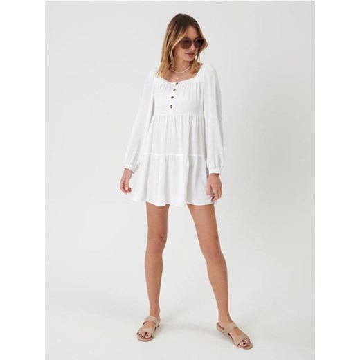 Sinsay - Sukienka mini babydoll - kremowy Sinsay XL promocyjna cena Sinsay