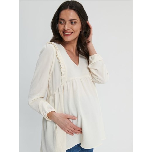 Sinsay - Bluzka z falbanami MAMA - kremowy Sinsay XXL wyprzedaż Sinsay