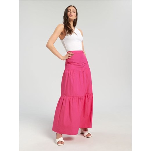 Sinsay - Spódnica maxi z marszczeniami - różowy ze sklepu Sinsay w kategorii Spódnice - zdjęcie 161215569
