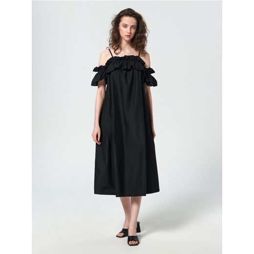 Sinsay - Sukienka midi z falbanami - czarny ze sklepu Sinsay w kategorii Sukienki - zdjęcie 161218357