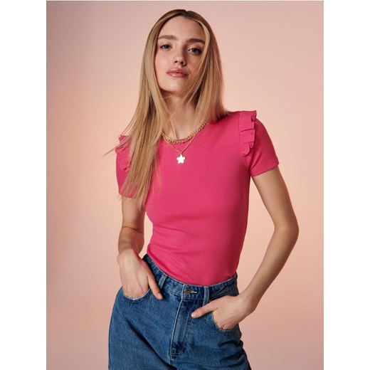 Sinsay - Koszulka w prążki - różowy ze sklepu Sinsay w kategorii Bluzki damskie - zdjęcie 161223955