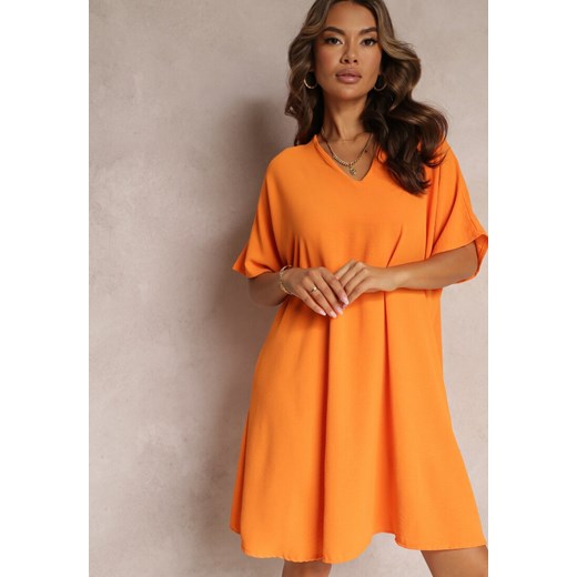 Pomarańczowa Sukienka o Kroju Nietoperza z Ozdobnym Wiązaniem na Plecach Cylean ze sklepu Renee odzież w kategorii Sukienki - zdjęcie 161230639