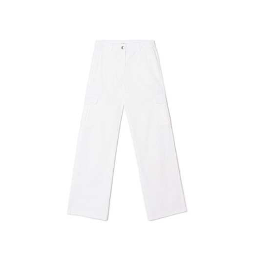 Spodnie damskie Cropp białe bawełniane w stylu retro 
