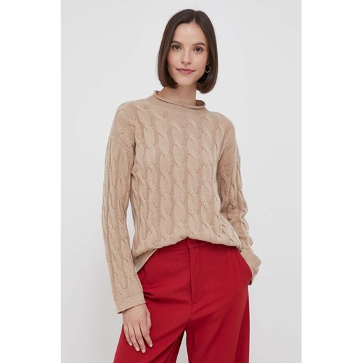 United Colors of Benetton sweter z domieszką wełny kolor beżowy z półgolfem United Colors Of Benetton XS ANSWEAR.com