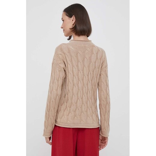 United Colors of Benetton sweter z domieszką wełny kolor beżowy z półgolfem United Colors Of Benetton L ANSWEAR.com