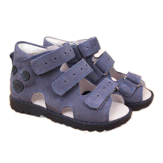 Sandały skórzane chłopięce z misiem Kornecki niebieskie ze sklepu ButyModne.pl w kategorii Sandały dziecięce - zdjęcie 161243415