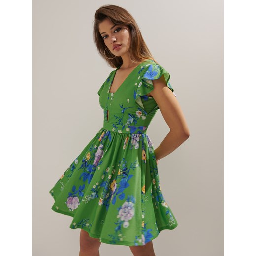 Mohito - Zielona sukienka mini w kwiaty - Zielony Mohito M okazyjna cena Mohito