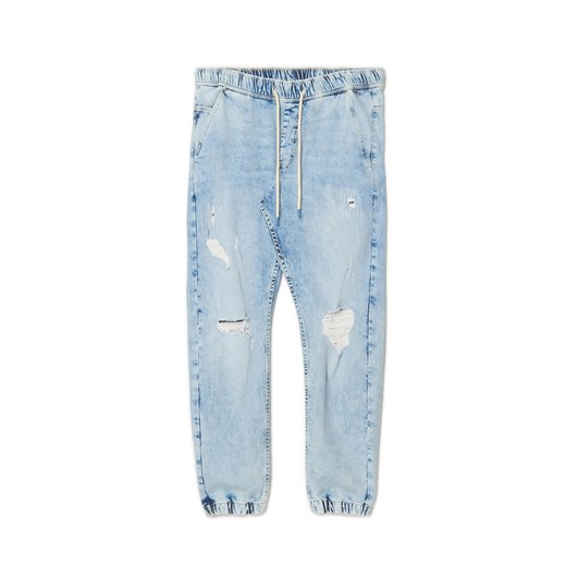 Cropp - Niebieskie jeansy jogger z przetarciami - Niebieski Cropp 32/32 Cropp
