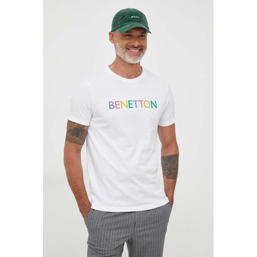 United Colors of Benetton t-shirt bawełniany kolor biały z nadrukiem United Colors Of Benetton L ANSWEAR.com