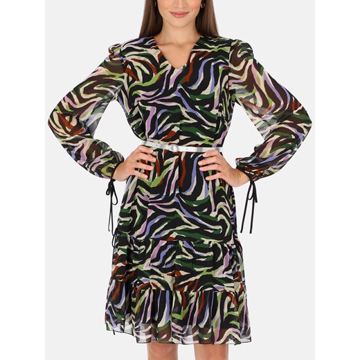 Kolorowa sukienka midi z paskiem L'AF Eda ze sklepu Eye For Fashion w kategorii Sukienki - zdjęcie 161252445