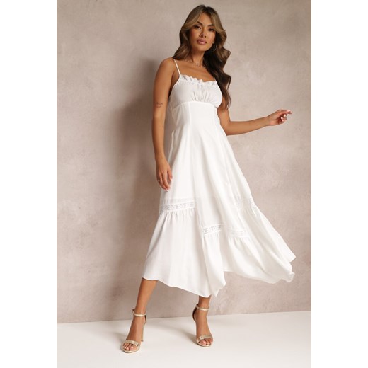Biała Rozkloszowana Sukienka Maxi z Asymetrycznym Dołem Chelsene ze sklepu Renee odzież w kategorii Sukienki - zdjęcie 161255219