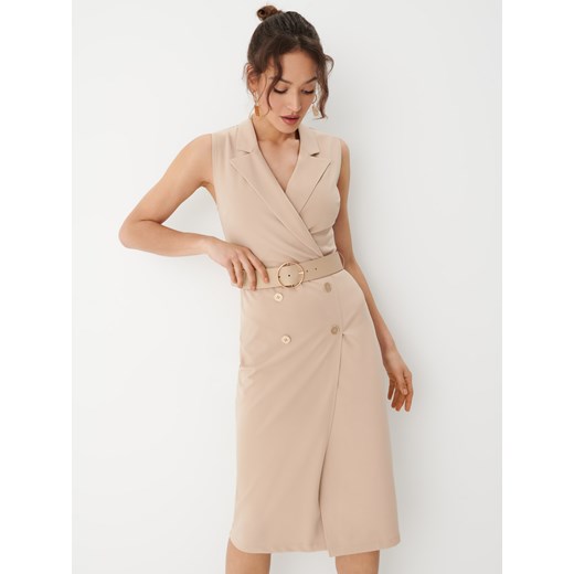 Mohito - Elegancka sukienka midi z paskiem - Kremowy Mohito L promocja Mohito