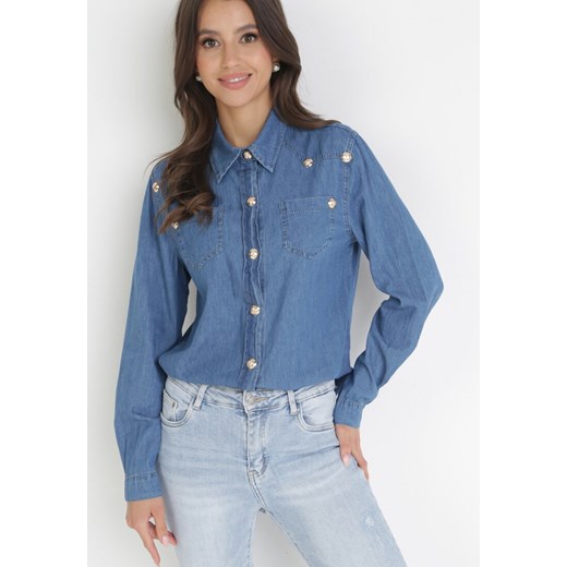 Niebieska Jeansowa Bawełniana Koszula na Guziki Haylina ze sklepu Born2be Odzież w kategorii Koszule damskie - zdjęcie 161268496
